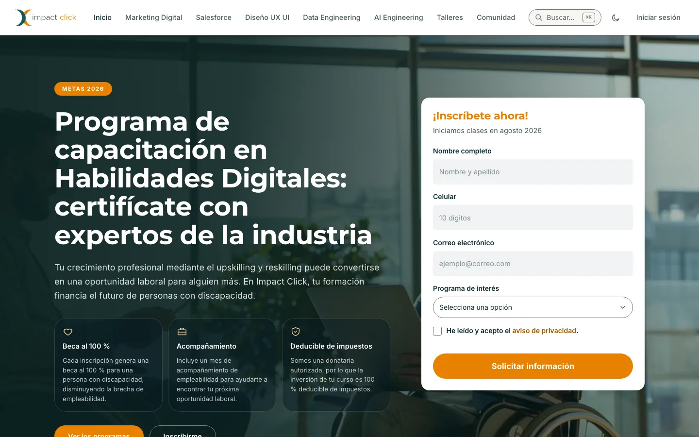 Home page of Impact Click